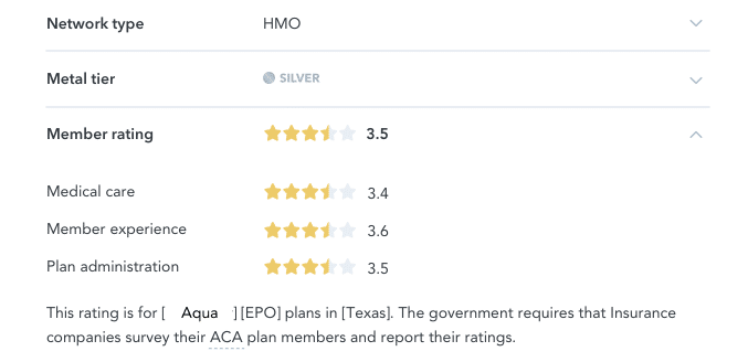 Star ratings in plan details.